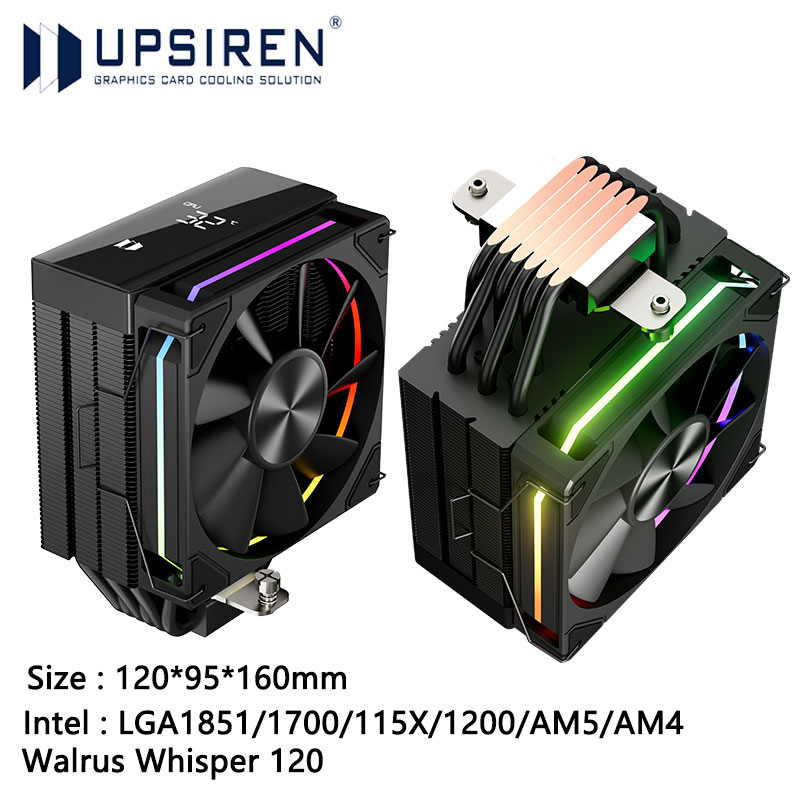 Cpu Heatsink - UPSIREN Walrus Whisper 120 ดิจิตอลจอแสดงผลแชสซีหม้อน้ําระบายความร้อน,6 ท่อความร้อน,สนับสนุนLGA1851/1700/115X/1200/AM5/AM4